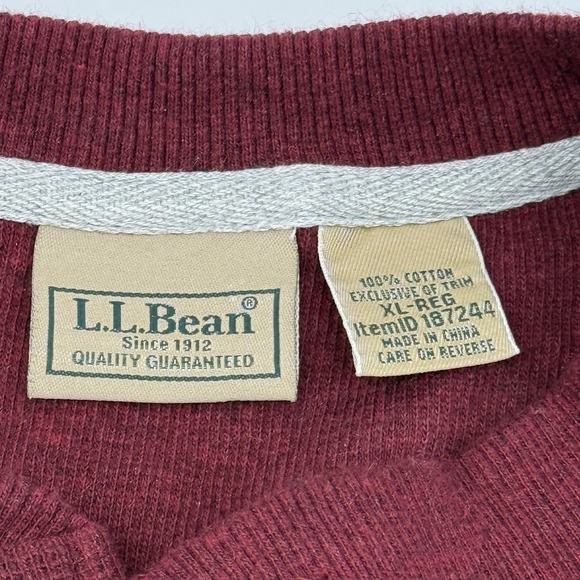 LL Bean Mens XL-Reg Unshrinkable Mini Waffle Henley Deep Wine Heather 187244 - Picture 4 of 7